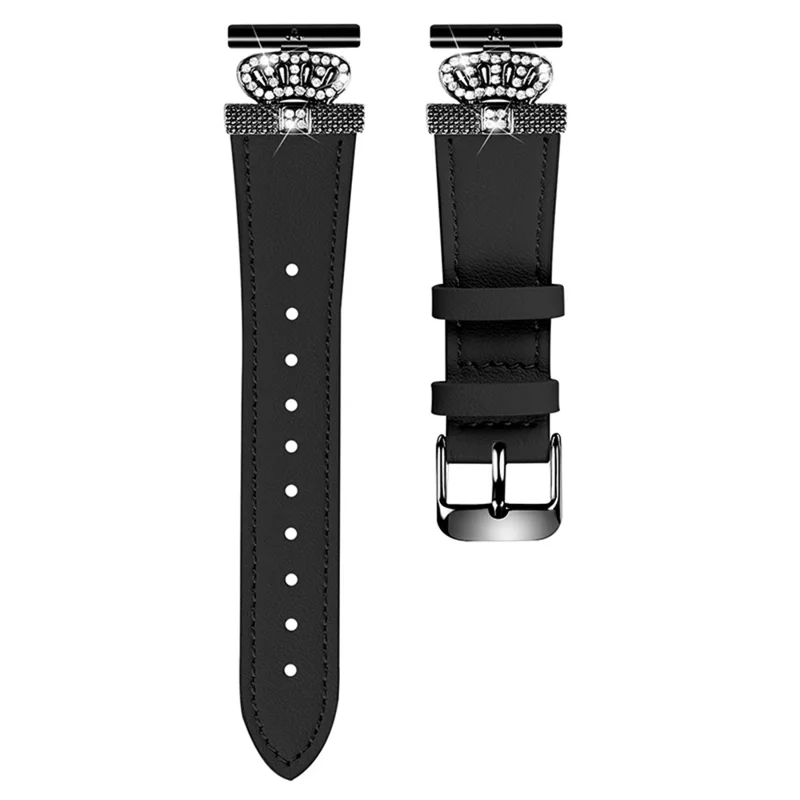For Garmin Forerunner 245 / 245 Music Cowhide Band Crown Design Watch Strap with Black Buckle - Black