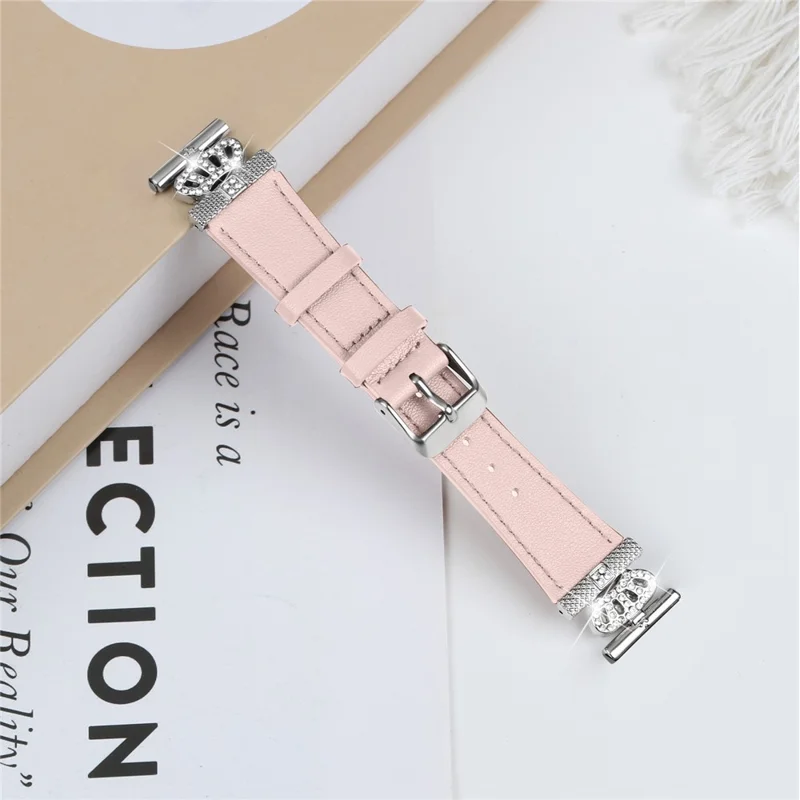 For Huawei Watch 2  /  GT 2 42mm  /  GT 3 42mm Band Replacement Genuine Cow Leather Strap with Silver Connector - Pink