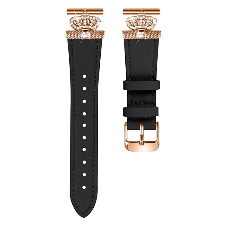 Per Samsung Galaxy Watch FE 40mm / Watch4 40mm 42mm / Watch5 40mm / 44mm / 45mm Genuine Cow Leather Watchband, Rose Gold Connector - Nero