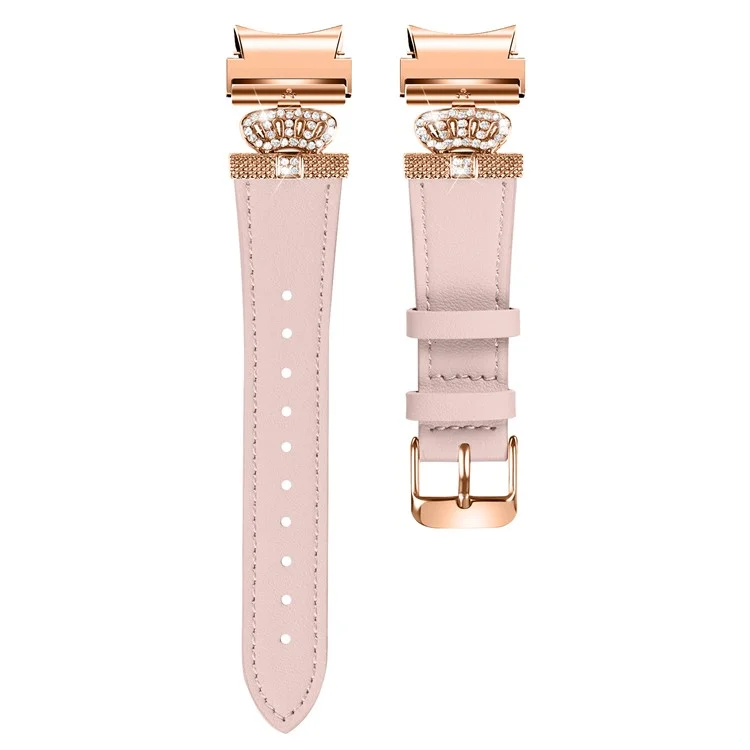 Für Samsung Galaxy Watch6 40mm / 44mm / Watch6 Classic 43mm / 47mm Watchband mit Rose Gold Connector Genuine Cow Leather Strap - Pink