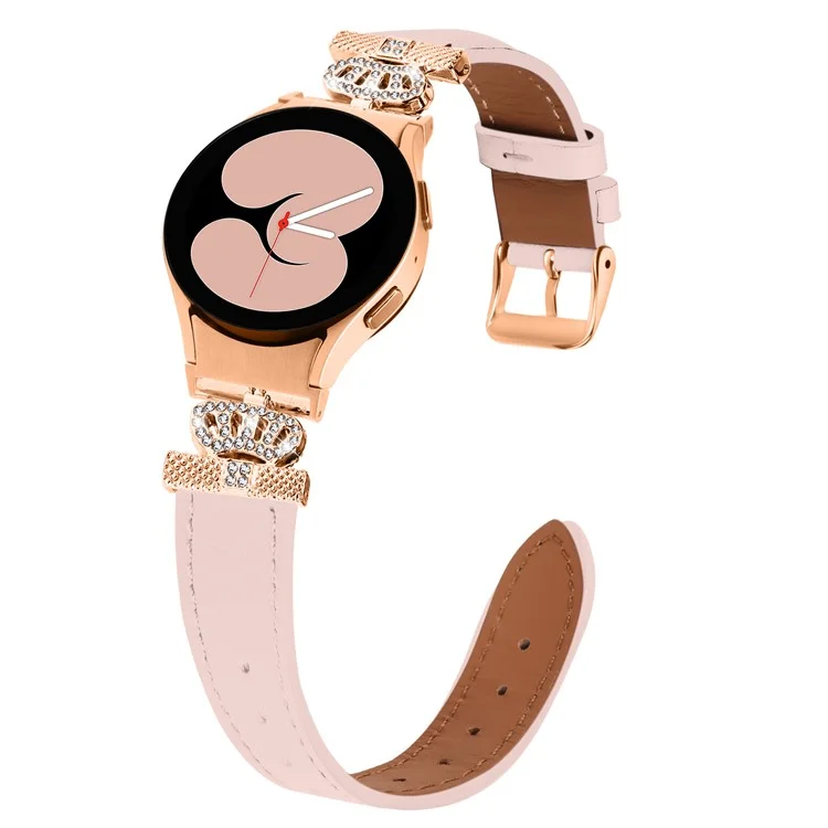 Für Samsung Galaxy Watch6 40mm / 44mm / Watch6 Classic 43mm / 47mm Watchband mit Rose Gold Connector Genuine Cow Leather Strap - Pink