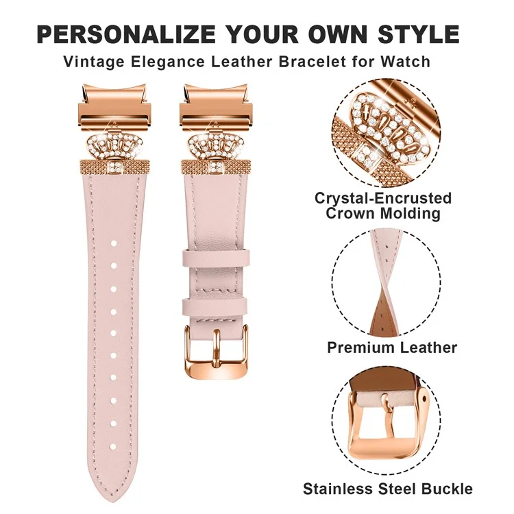 Für Samsung Galaxy Watch6 40mm / 44mm / Watch6 Classic 43mm / 47mm Watchband mit Rose Gold Connector Genuine Cow Leather Strap - Pink