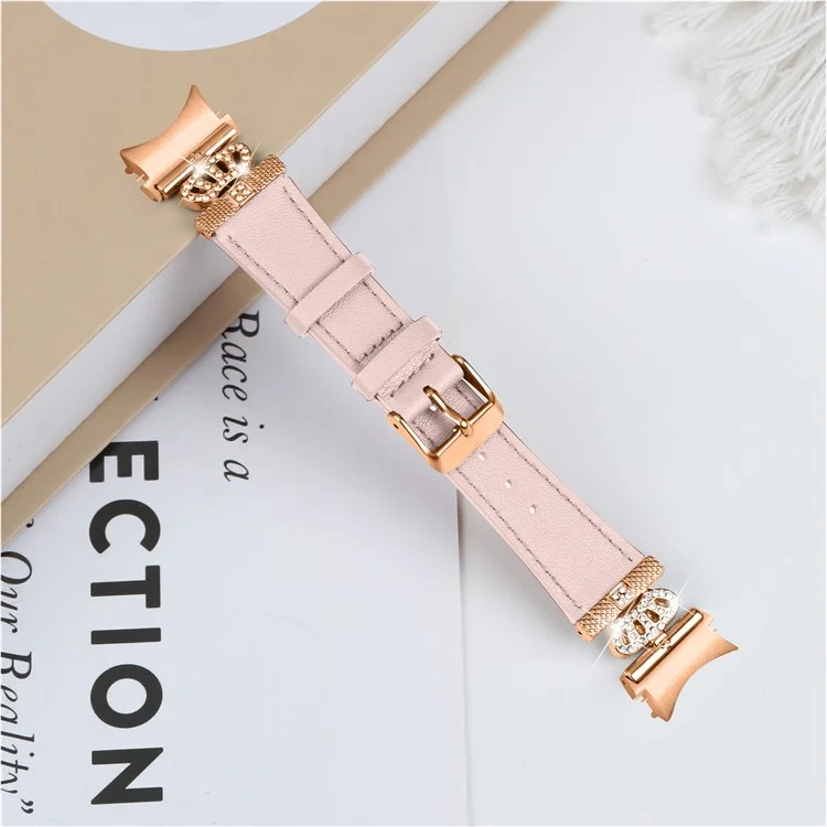 Für Samsung Galaxy Watch6 40mm / 44mm / Watch6 Classic 43mm / 47mm Watchband mit Rose Gold Connector Genuine Cow Leather Strap - Pink