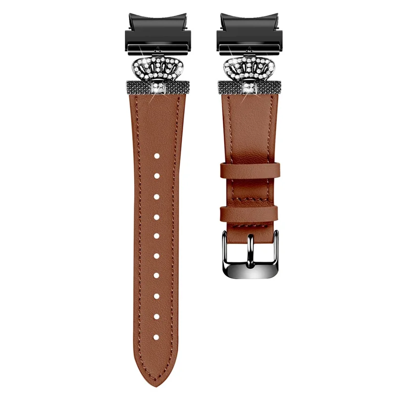 For Samsung Galaxy Watch6 40mm  /  44mm  /  Watch6 Classic 43mm  /  47mm Watchband with Black Connector Genuine Cow Leather Strap - Brown