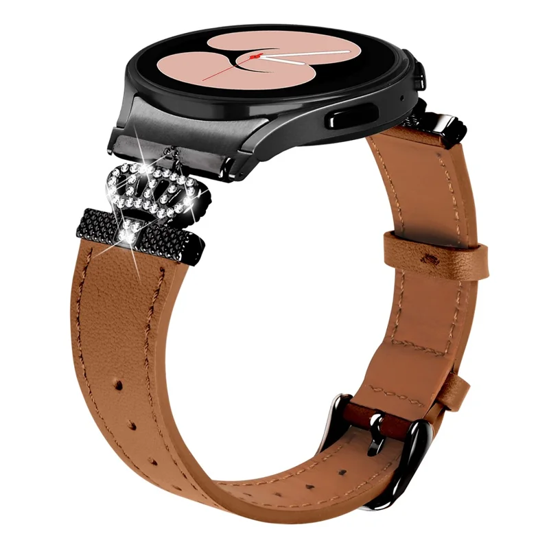 For Samsung Galaxy Watch6 40mm  /  44mm  /  Watch6 Classic 43mm  /  47mm Watchband with Black Connector Genuine Cow Leather Strap - Brown