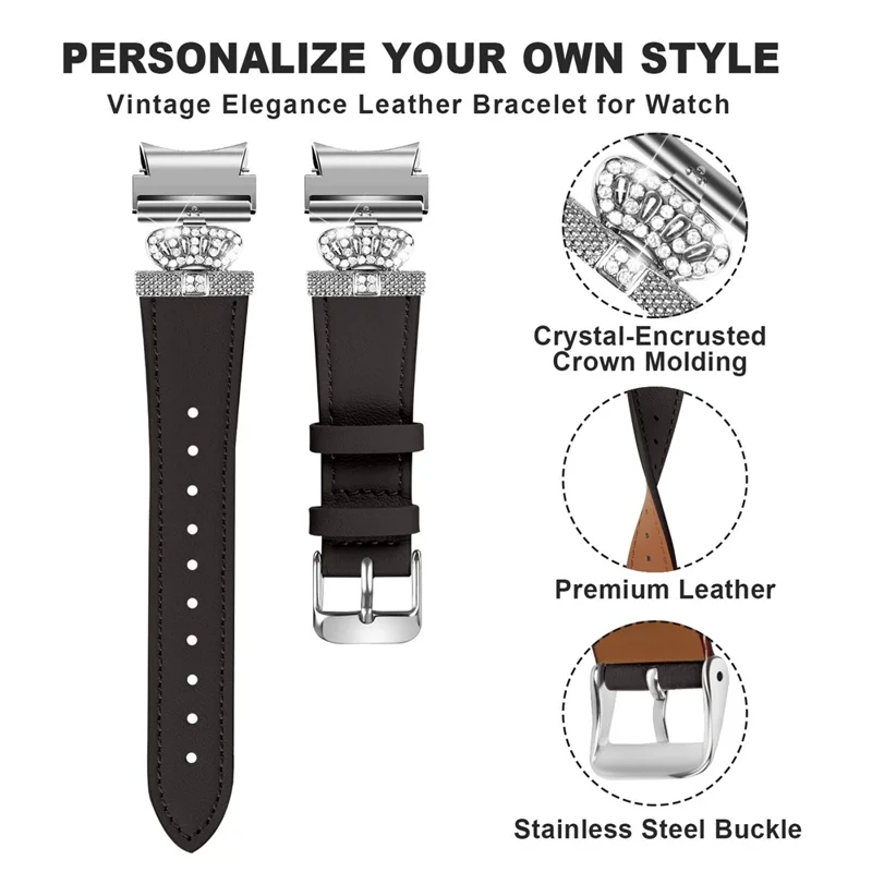 Para Samsung Galaxy Watch6 40mm / 44mm / Watch6 Classic 43mm / 47mm Watchband com Conector Prata Genuine Cow Leather Strap - Preto