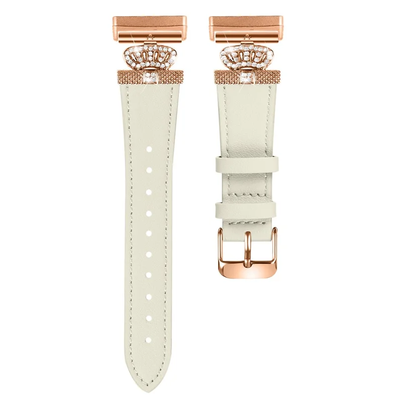 Per Fitbit Versa 4 / Sense 2 Smooth Genuine Cow Leather Rhinestone Watch Strap (Rose Gold Buckle) - Albicocca