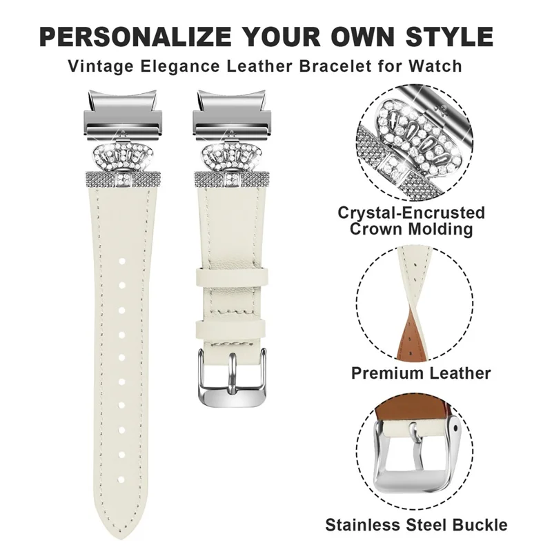 For Samsung Galaxy Watch FE 40mm / Watch4 Active Classic / Watch 5 Pro Genuine Cow Leather Smart Watch Strap (Silver Buckle) - Beige