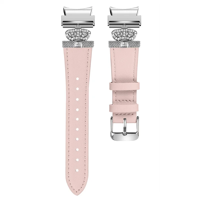 For Samsung Galaxy Watch FE 40mm / Watch4 Active Classic / Watch 5 Pro Genuine Cow Leather Smart Watch Strap (Silver Buckle) - Pink