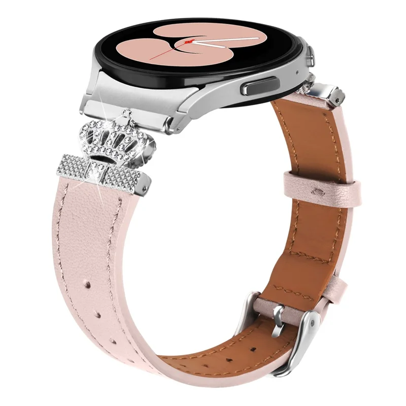 For Samsung Galaxy Watch FE 40mm / Watch4 Active Classic / Watch 5 Pro Genuine Cow Leather Smart Watch Strap (Silver Buckle) - Pink