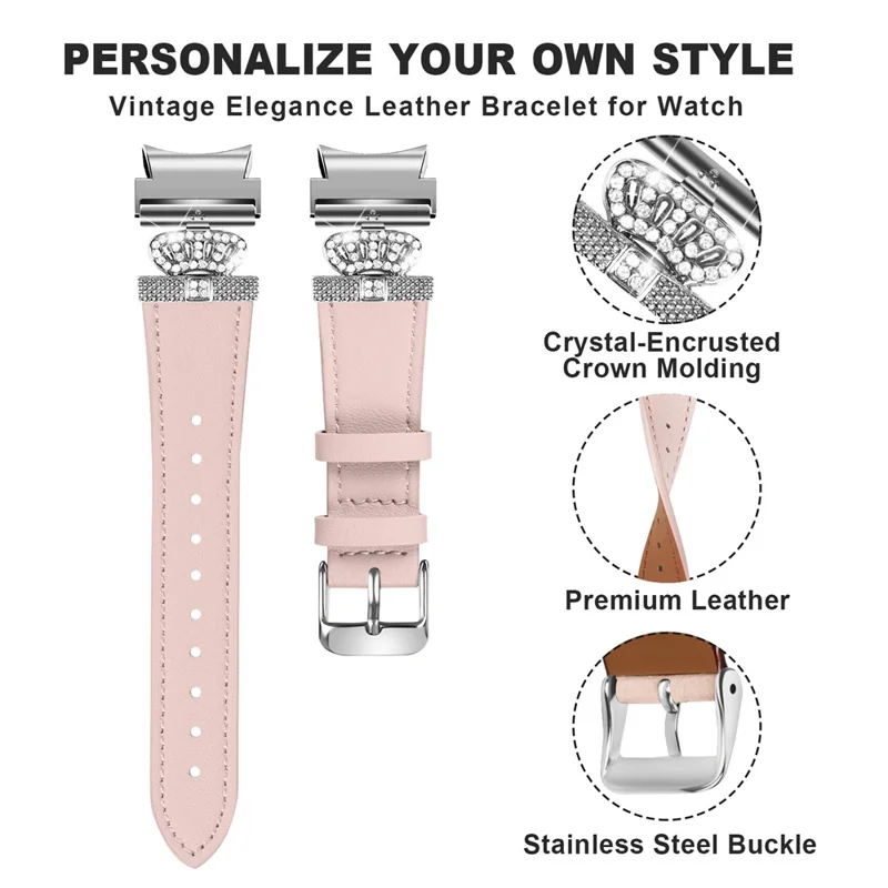 For Samsung Galaxy Watch FE 40mm / Watch4 Active Classic / Watch 5 Pro Genuine Cow Leather Smart Watch Strap (Silver Buckle) - Pink