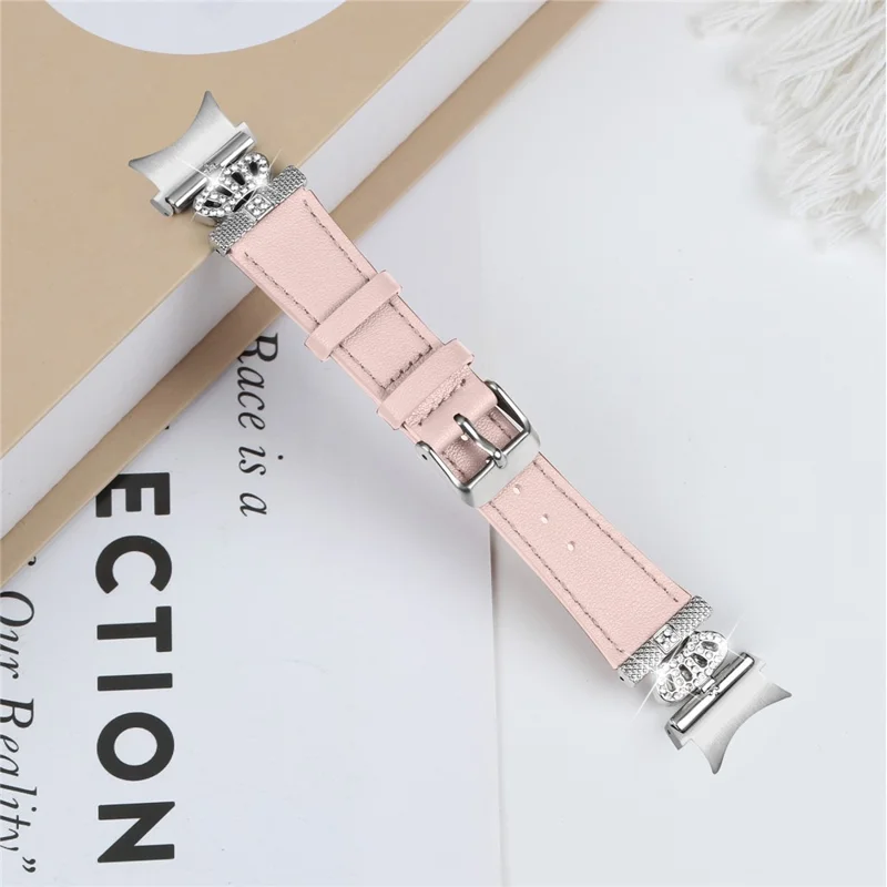 For Samsung Galaxy Watch FE 40mm / Watch4 Active Classic / Watch 5 Pro Genuine Cow Leather Smart Watch Strap (Silver Buckle) - Pink