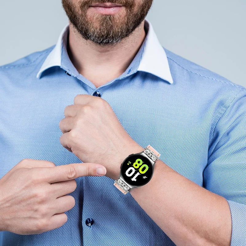 For Samsung Galaxy Watch FE 40mm / Watch4 Active Classic / Watch 5 Pro Genuine Cow Leather Smart Watch Strap (Silver Buckle) - Pink