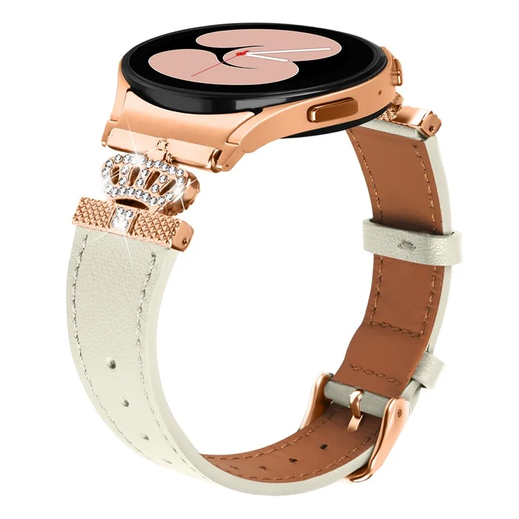 Smart Watch Strap for Samsung Galaxy Watch4 / Watch 5 Genuine Cow Leather Band (Rose Gold Buckle) - Apricot