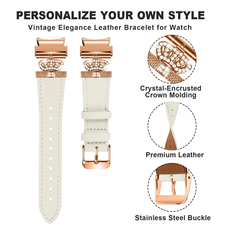 Smart Watch Strap for Samsung Galaxy Watch4 / Watch 5 Genuine Cow Leather Band (Rose Gold Buckle) - Apricot