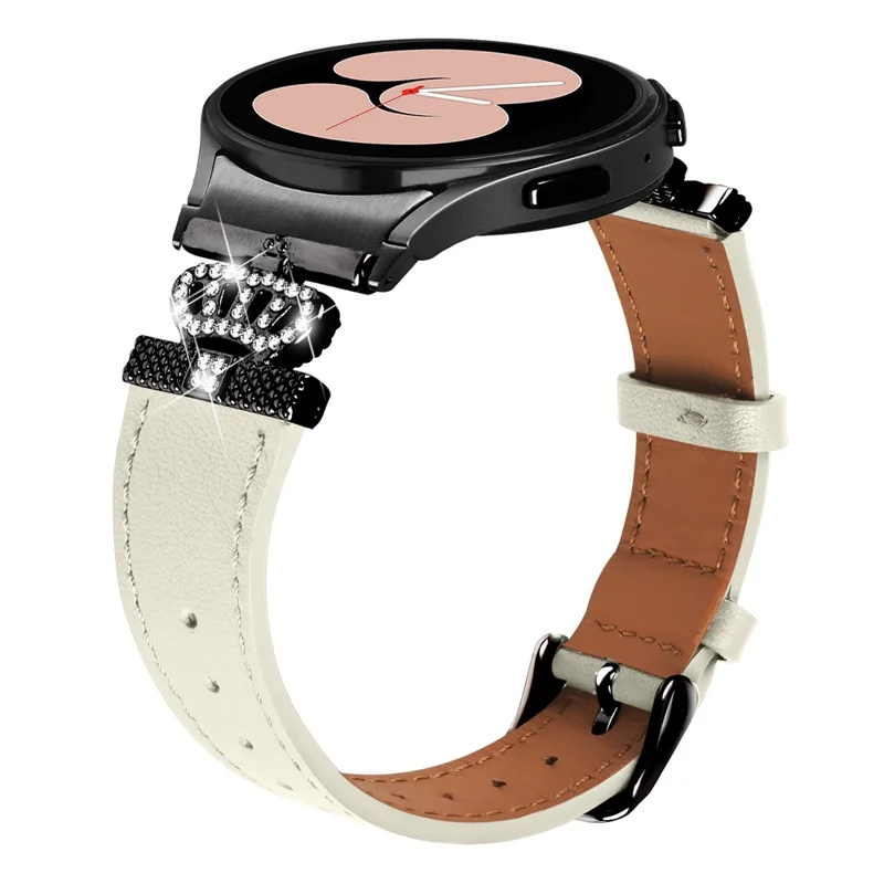 For Samsung Galaxy Watch4 Active Classic / Watch 5 Pro Active Genuine Cow Leather Smart Watch Strap (Black Buckle) - Apricot