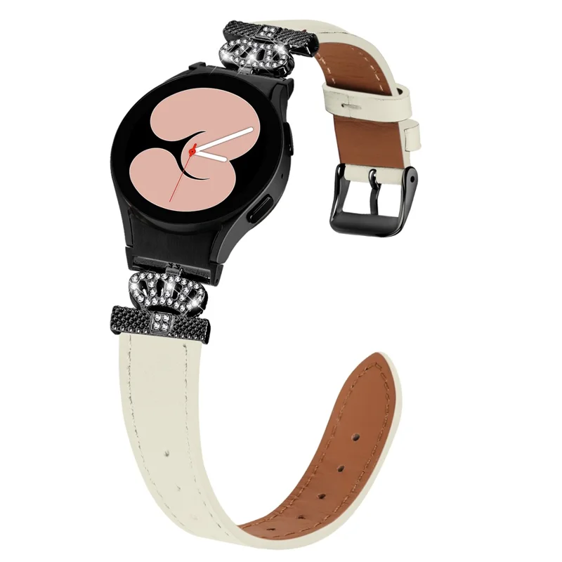For Samsung Galaxy Watch4 Active Classic / Watch 5 Pro Active Genuine Cow Leather Smart Watch Strap (Black Buckle) - Apricot
