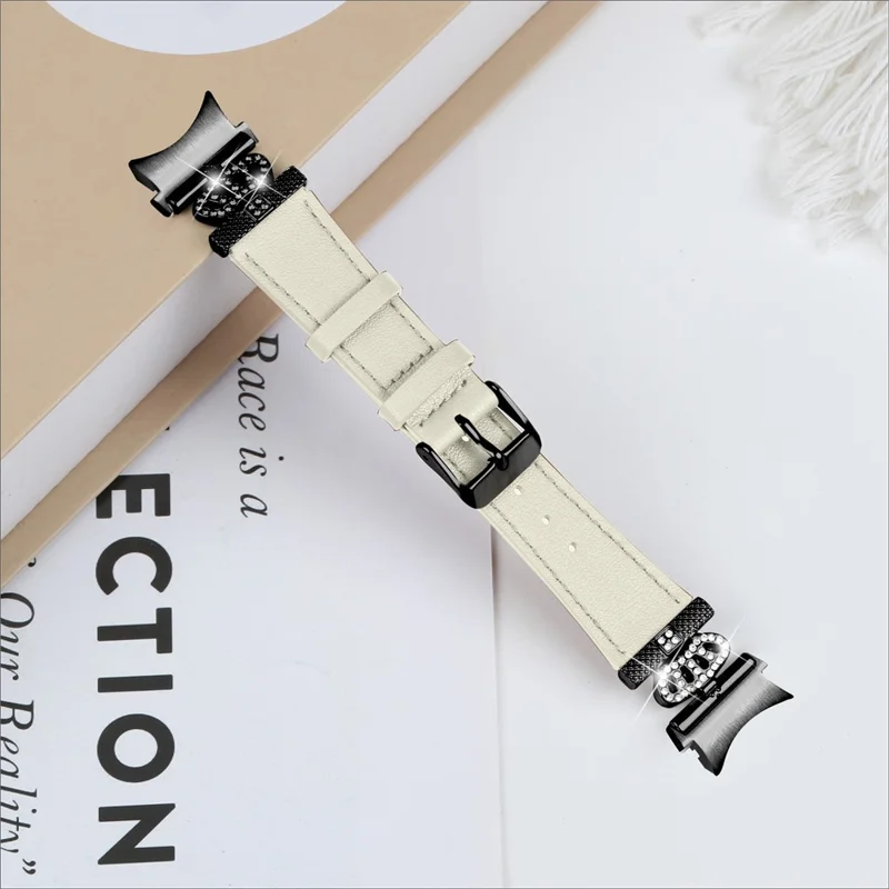 For Samsung Galaxy Watch4 Active Classic / Watch 5 Pro Active Genuine Cow Leather Smart Watch Strap (Black Buckle) - Apricot