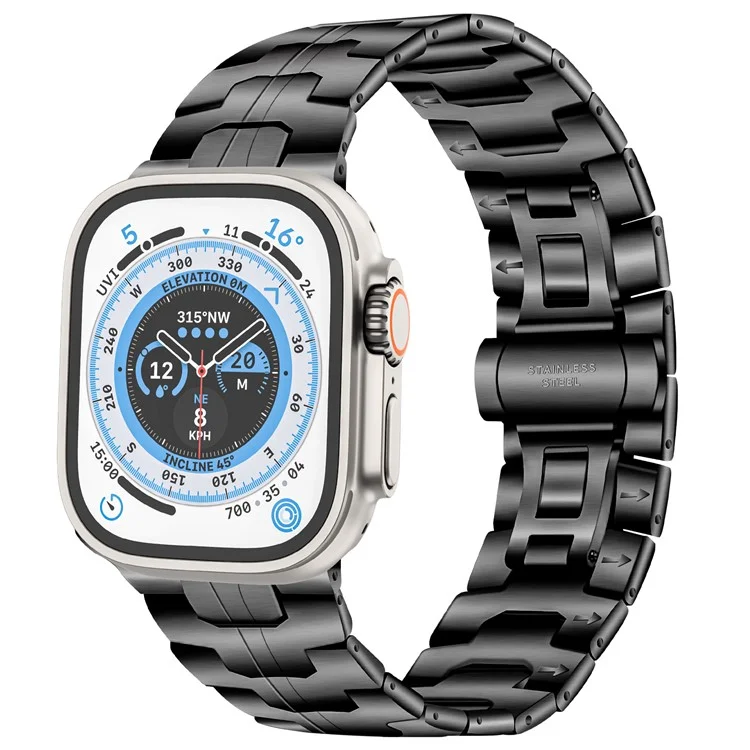 Watch Strap for Apple Watch 10 46mm / Ultra 2 / Ultra 49mm / 9 8 7 45mm / SE (2023) SE (2022) SE 6 5 4 44mm / 3 2 1 42mm Stainless Steel Band - Black