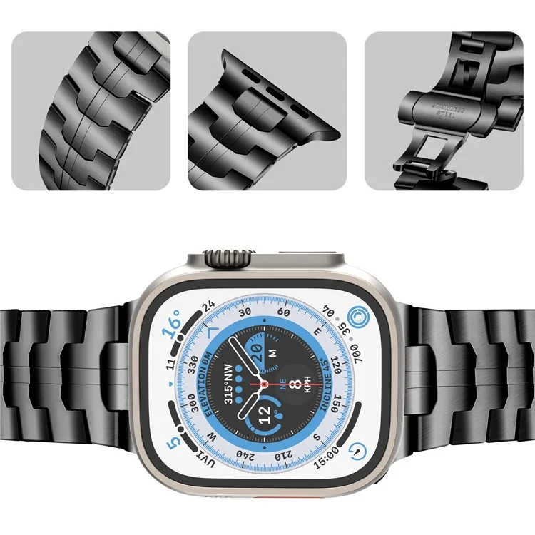Watch Strap for Apple Watch 10 46mm / Ultra 2 / Ultra 49mm / 9 8 7 45mm / SE (2023) SE (2022) SE 6 5 4 44mm / 3 2 1 42mm Stainless Steel Band - Black