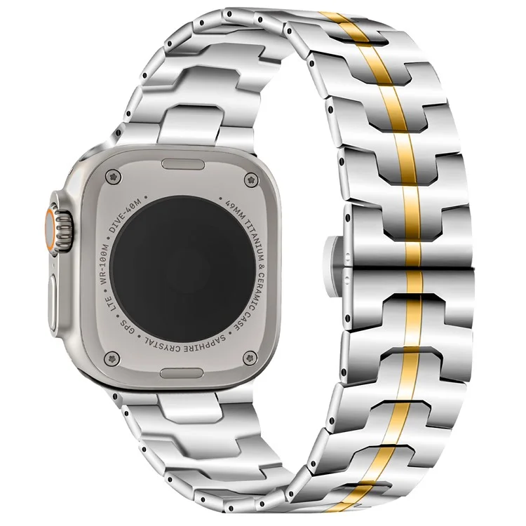 Stainless Steel Band for Apple Watch Series 10 42mm / 9 8 7 41mm / SE (2023) SE (2022) SE 6 5 4 40mm / 3 2 1 38mm Replacement Strap - Silver+Gold