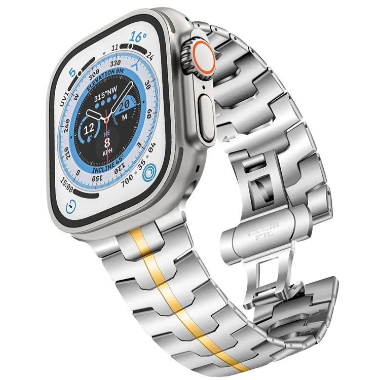 Stainless Steel Band for Apple Watch Series 10 42mm / 9 8 7 41mm / SE (2023) SE (2022) SE 6 5 4 40mm / 3 2 1 38mm Replacement Strap - Silver+Gold