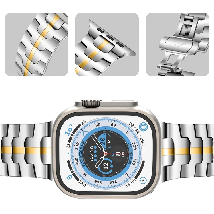 Stainless Steel Band for Apple Watch Series 10 42mm / 9 8 7 41mm / SE (2023) SE (2022) SE 6 5 4 40mm / 3 2 1 38mm Replacement Strap - Silver+Gold