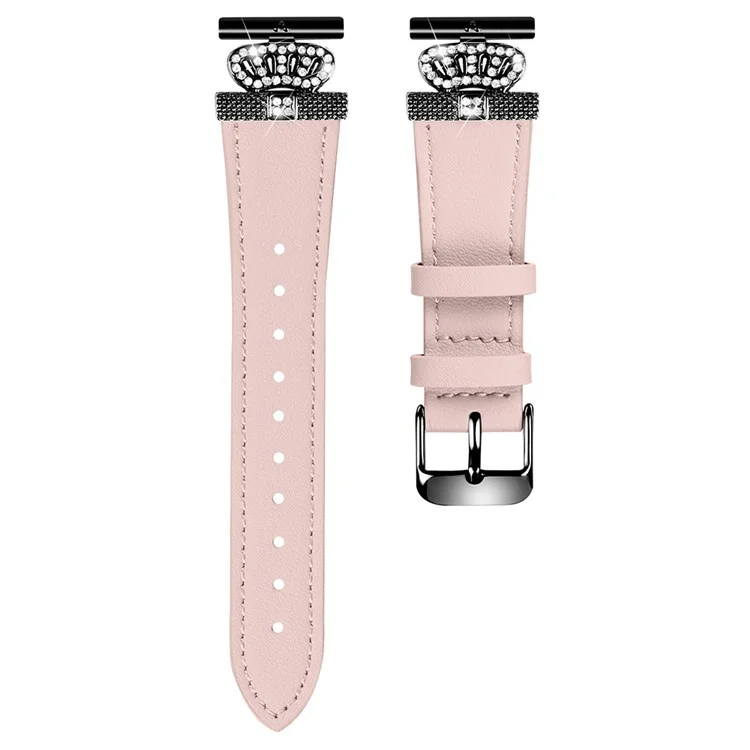 For Huami Amazfit Youth Edition 20mm Cowhide Band Crown Design Strap with Black Buckle - Pink