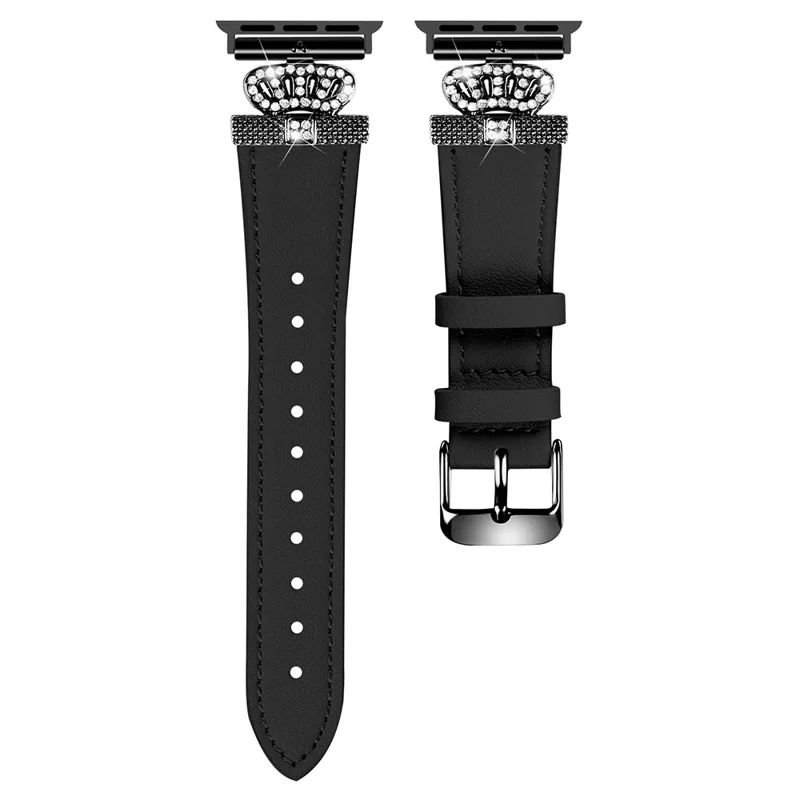 Cinturino per Apple Watch Serie 10 da 42 mm / 9 8 7 da 41 mm / SE (2023) SE (2022) SE 6 5 4 da 40 mm / 3 2 1 da 38 mm in vera pelle bovina con fibbia nera - Nero