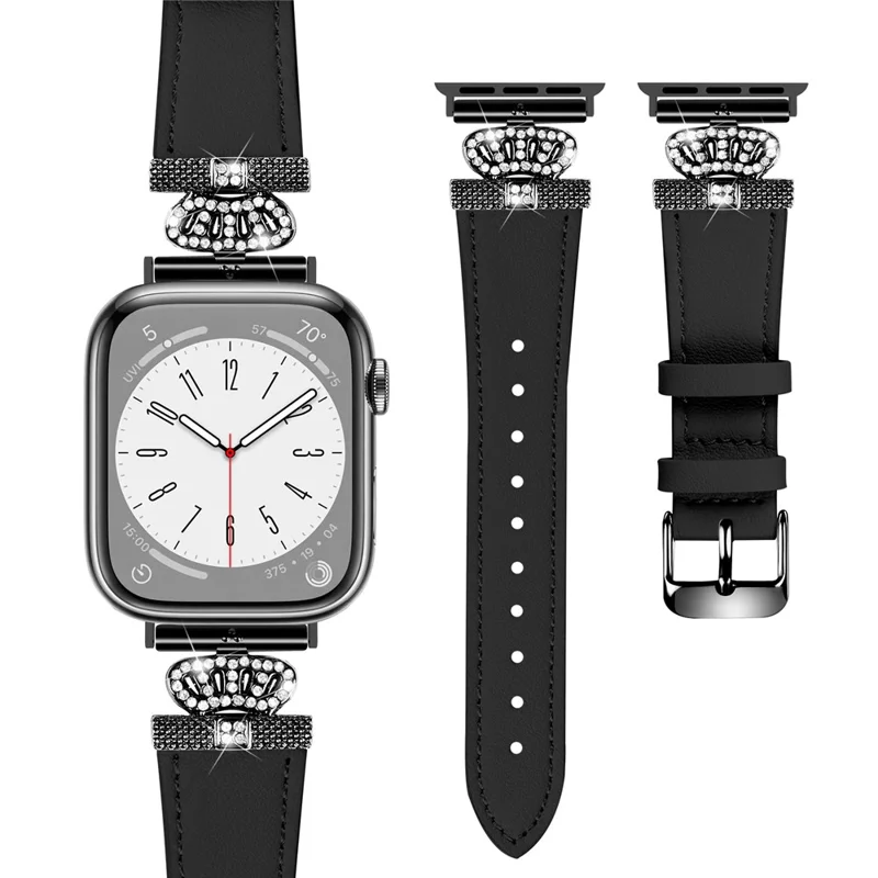 Cinturino per Apple Watch Serie 10 da 42 mm / 9 8 7 da 41 mm / SE (2023) SE (2022) SE 6 5 4 da 40 mm / 3 2 1 da 38 mm in vera pelle bovina con fibbia nera - Nero