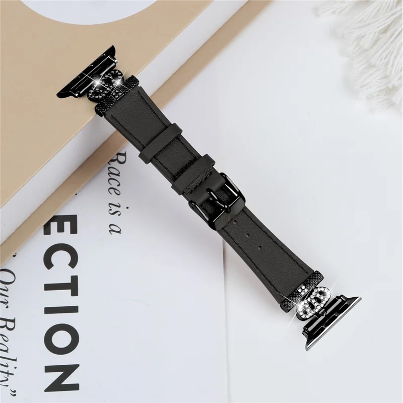 Cinturino per Apple Watch Serie 10 da 42 mm / 9 8 7 da 41 mm / SE (2023) SE (2022) SE 6 5 4 da 40 mm / 3 2 1 da 38 mm in vera pelle bovina con fibbia nera - Nero
