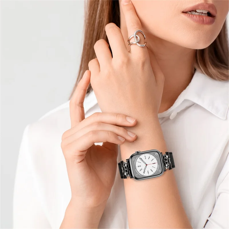 Cinturino per Apple Watch Serie 10 da 42 mm / 9 8 7 da 41 mm / SE (2023) SE (2022) SE 6 5 4 da 40 mm / 3 2 1 da 38 mm in vera pelle bovina con fibbia nera - Nero