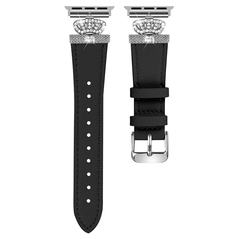 Cinturino per orologio per Apple Watch Series 10 42mm / 9 8 7 41mm / SE (2023) SE (2022) SE 6 5 4 40mm / 3 2 1 38mm Vera Pelle di Mucca con Fibbia in Argento - Nero