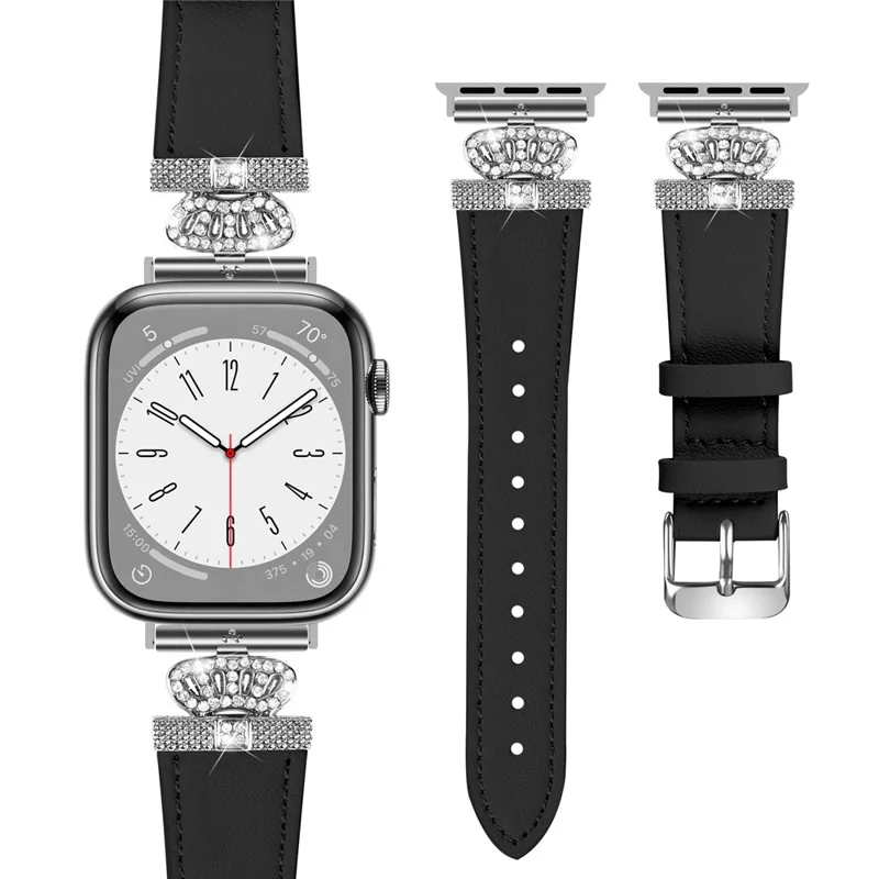 Cinturino per orologio per Apple Watch Series 10 42mm / 9 8 7 41mm / SE (2023) SE (2022) SE 6 5 4 40mm / 3 2 1 38mm Vera Pelle di Mucca con Fibbia in Argento - Nero