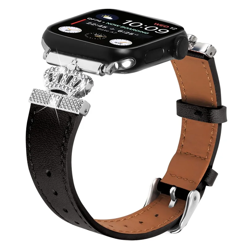 Cinturino per orologio per Apple Watch Series 10 42mm / 9 8 7 41mm / SE (2023) SE (2022) SE 6 5 4 40mm / 3 2 1 38mm Vera Pelle di Mucca con Fibbia in Argento - Nero