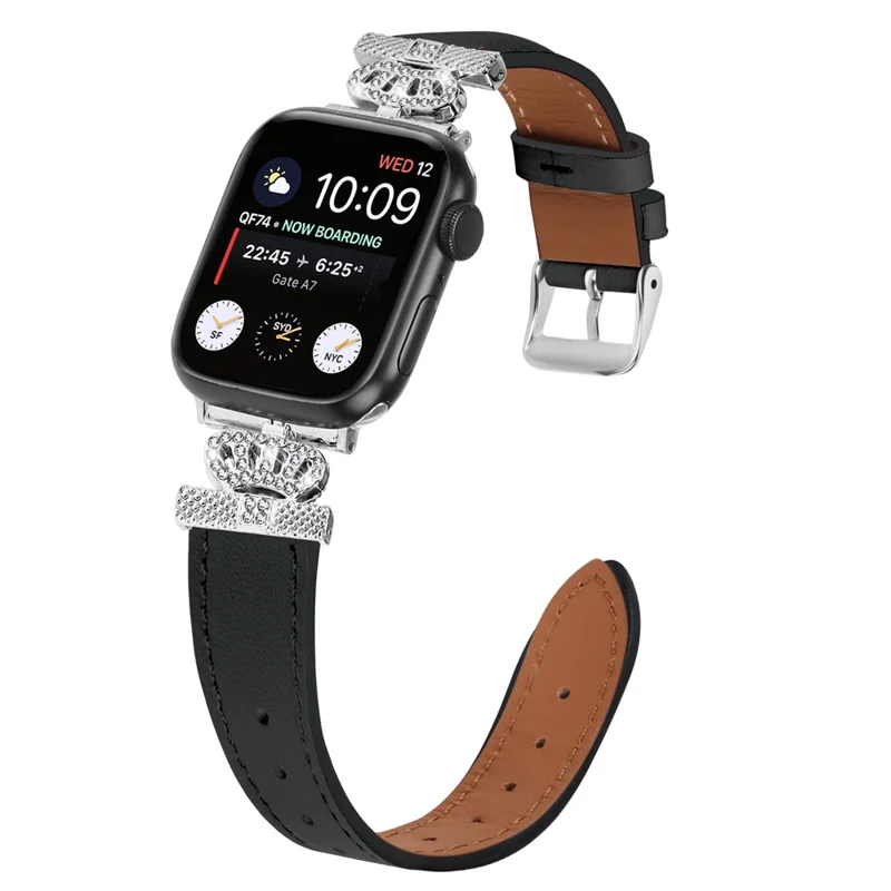 Cinturino per orologio per Apple Watch Series 10 42mm / 9 8 7 41mm / SE (2023) SE (2022) SE 6 5 4 40mm / 3 2 1 38mm Vera Pelle di Mucca con Fibbia in Argento - Nero