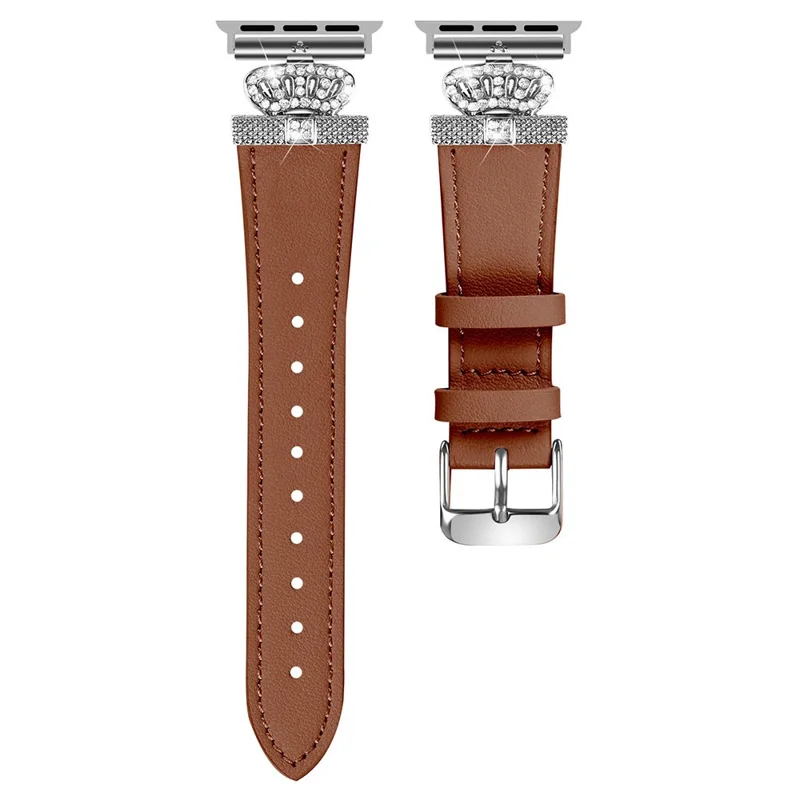 Watch Band for Apple Watch Series 11 10 42mm / 9 8 7 41mm / SE3 SE2 SE 6 5 4 40mm / 3 2 1 38mm Genuine Cow Leather Strap with Silver Buckle - Brown