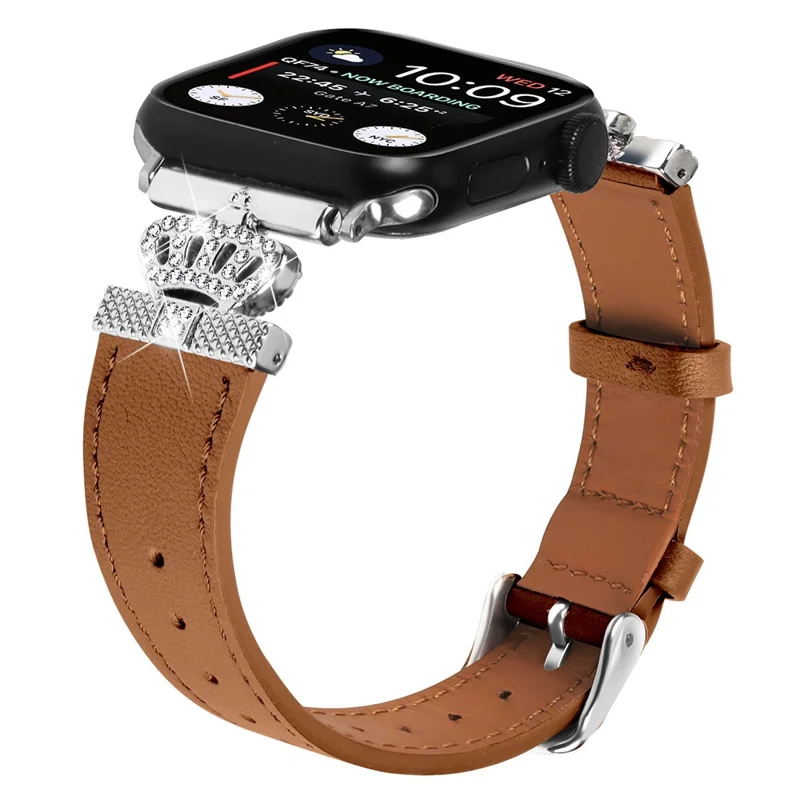 Watch Band for Apple Watch Series 11 10 42mm / 9 8 7 41mm / SE3 SE2 SE 6 5 4 40mm / 3 2 1 38mm Genuine Cow Leather Strap with Silver Buckle - Brown