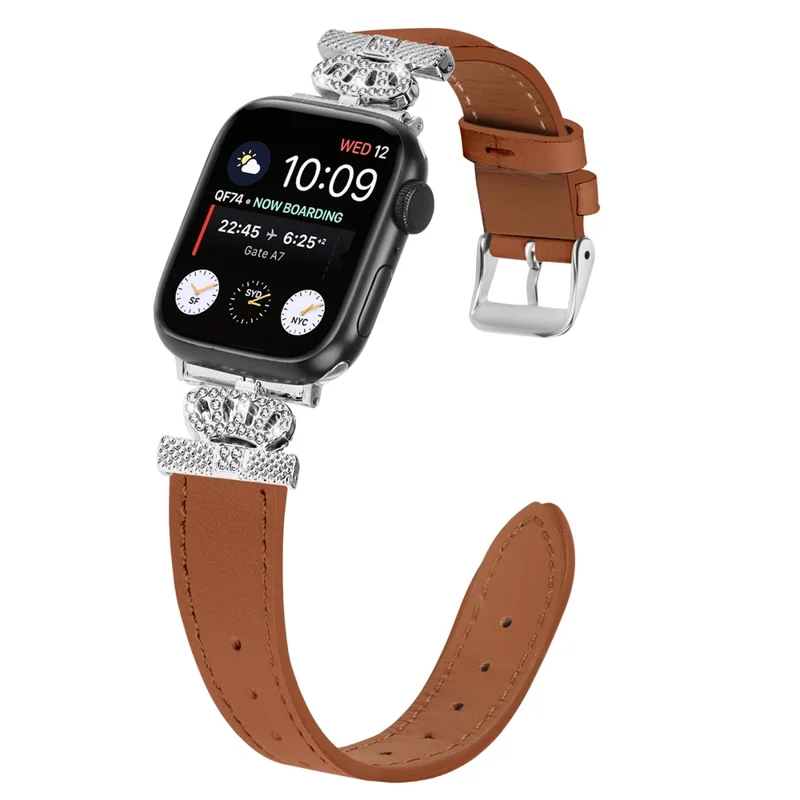 Watch Band for Apple Watch Series 11 10 42mm / 9 8 7 41mm / SE3 SE2 SE 6 5 4 40mm / 3 2 1 38mm Genuine Cow Leather Strap with Silver Buckle - Brown