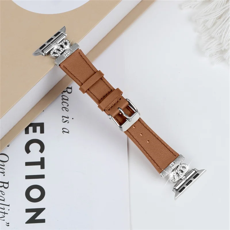Watch Band for Apple Watch Series 11 10 42mm / 9 8 7 41mm / SE3 SE2 SE 6 5 4 40mm / 3 2 1 38mm Genuine Cow Leather Strap with Silver Buckle - Brown