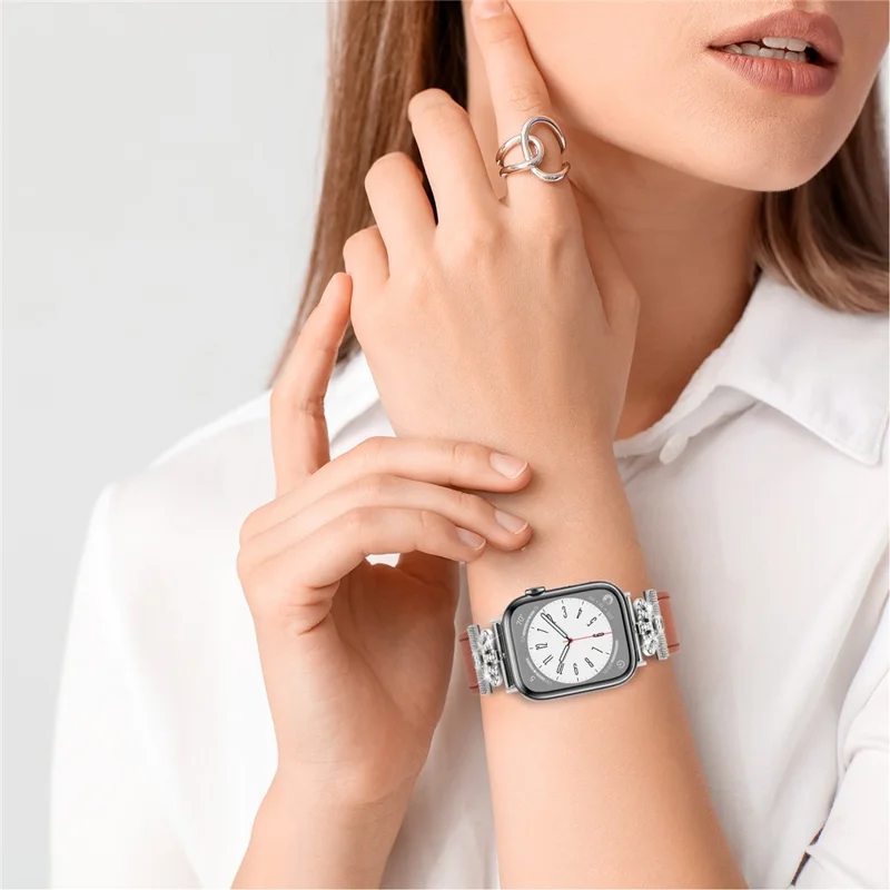 Watch Band for Apple Watch Series 11 10 42mm / 9 8 7 41mm / SE3 SE2 SE 6 5 4 40mm / 3 2 1 38mm Genuine Cow Leather Strap with Silver Buckle - Brown