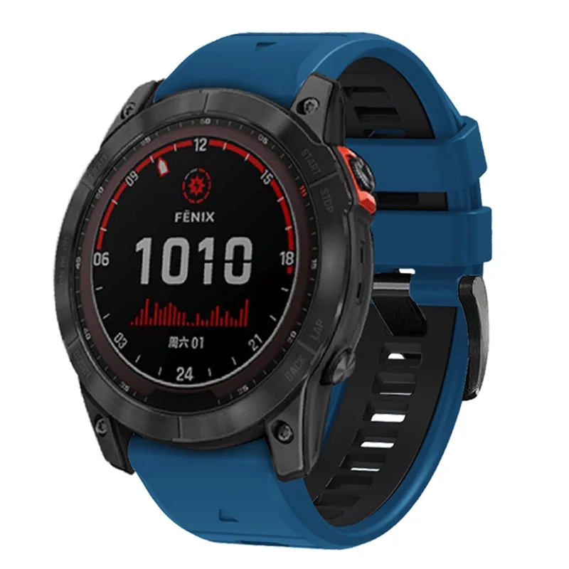 For Garmin Fenix 7 Pro / Fenix 7 Silicone Watch Bands Dual-Color Replacement Strap - Sapphire+Black