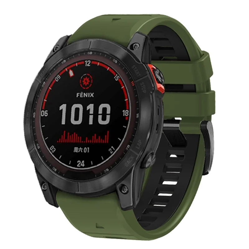 For Garmin Fenix 7 Pro / Fenix 7 Silicone Watch Bands Dual-Color Replacement Strap - Army Green+Black