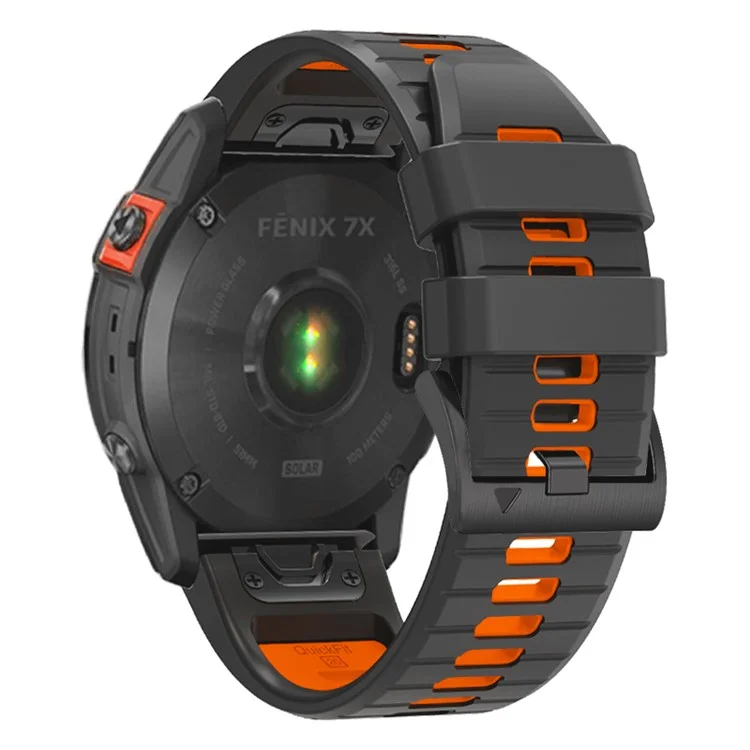 For Garmin Fenix 7 Pro / Fenix 7 Silicone Watch Bands Dual-Color Replacement Strap - Charcoal Grey+Orange