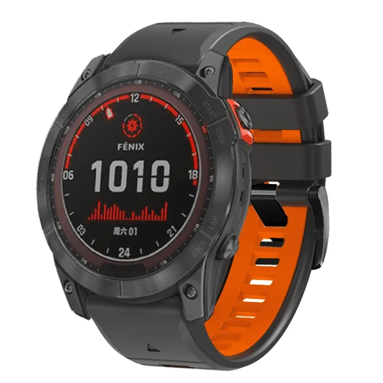 For Garmin Fenix 7 Pro / Fenix 7 Silicone Watch Bands Dual-Color Replacement Strap - Charcoal Grey+Orange