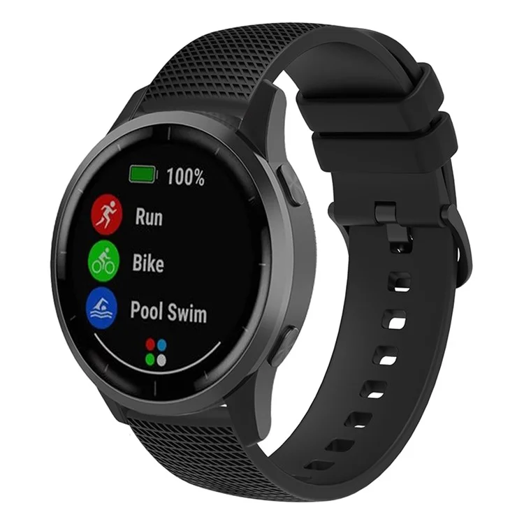 For Garmin Vivomove 3 / GarminMove 3 Silicone Watch Strap 20mm Plaid Pattern Sport Bands - Black