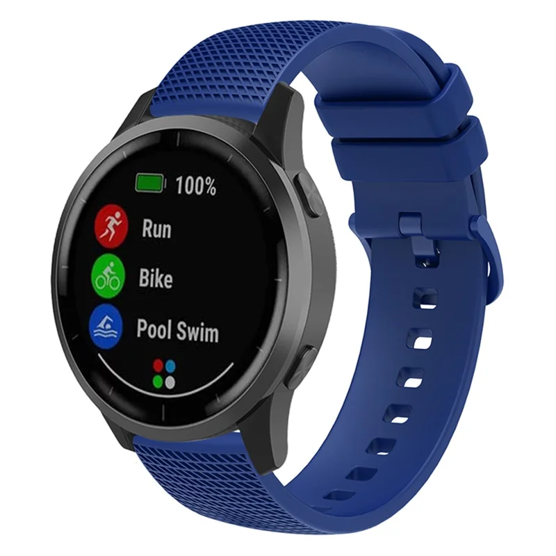 For Garmin Vivomove 3 / GarminMove 3 Silicone Watch Strap 20mm Plaid Pattern Sport Bands - Navy Blue