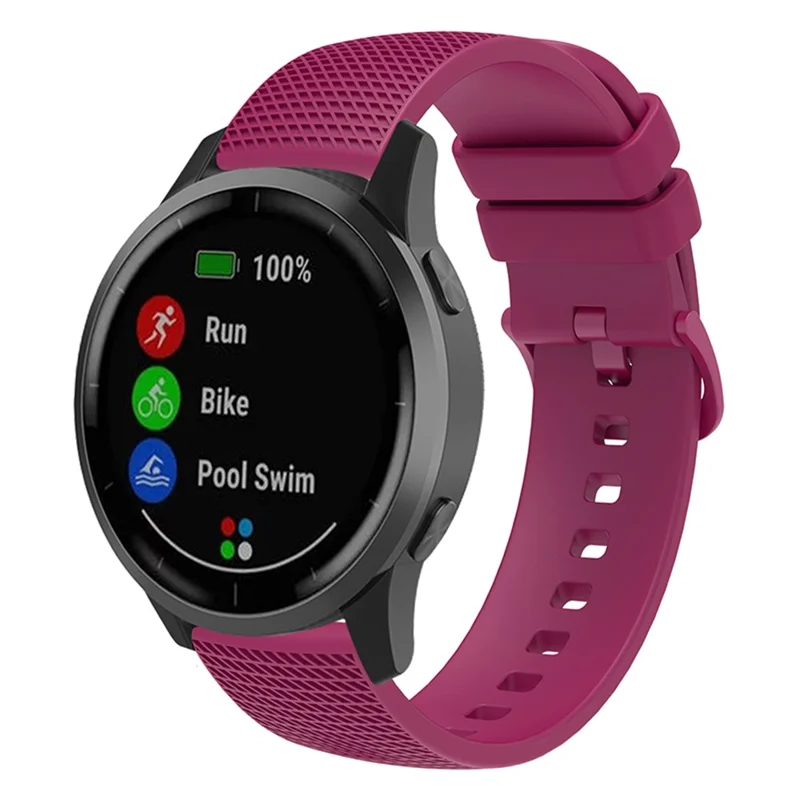 For Garmin Vivomove 3 / GarminMove 3 Silicone Watch Strap 20mm Plaid Pattern Sport Bands - Fuchsia