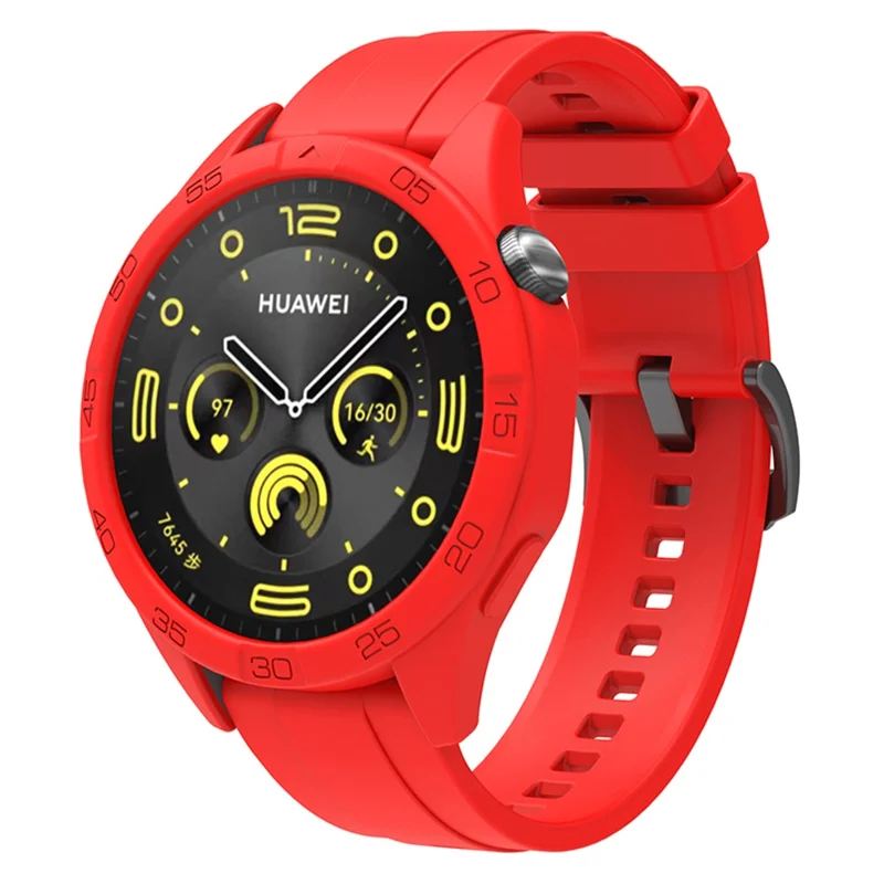 Für Huawei Watch GT 4 46mm Silikonarmband mit Uhrengehäuse - Rot