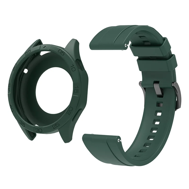 For Huawei Watch GT 4 46mm Silicone Strap Watch Band with Watch Case - Blackish Green